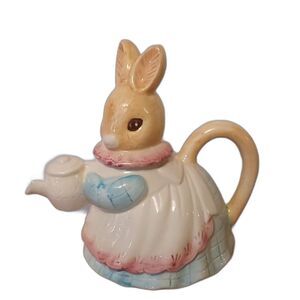 Bunny Rabbit Teapot Vintage Blue White Pink 2 Cup